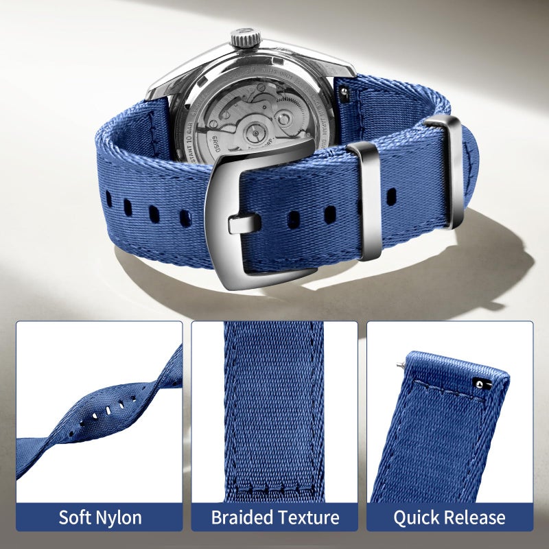 ULLCHRO Nylon Watch Strap Replacement Canvas Watch Band Military Army Men Women - 18mm, 20mm, 22mm, 24mm Watch Bracelet with Stainless Steel Silver Buckle (22mm, Navy Blue) - Image 5